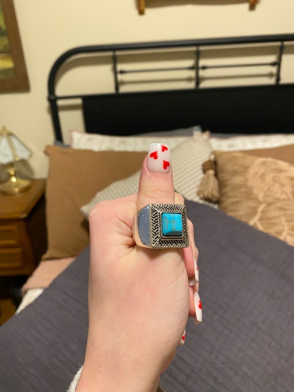 Turquoise and Silver Large Square Vintage Statement Ring - Size 9